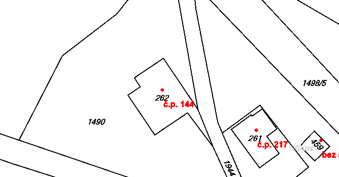 Valy 144, Krompach na parcele st. 262 v KÚ Krompach, Katastrální mapa