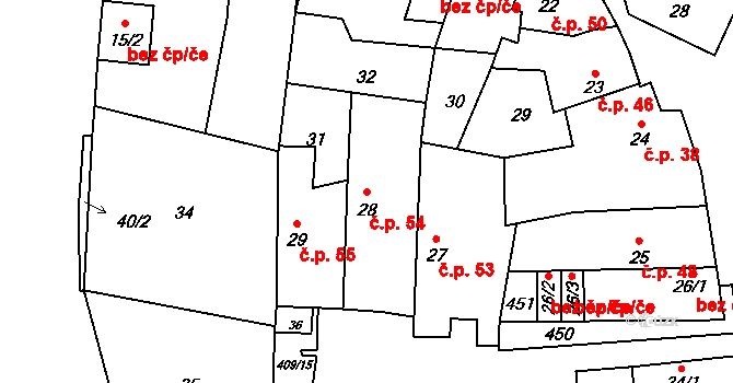 Lounky 54, Chodouny na parcele st. 28 v KÚ Lounky, Katastrální mapa