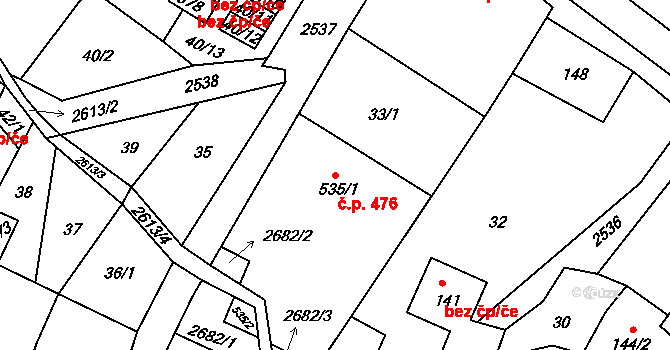 Třebenice 476 na parcele st. 535/1 v KÚ Třebenice, Katastrální mapa
