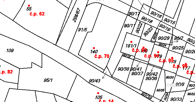 Bačalky 70 na parcele st. 140 v KÚ Bačalky, Katastrální mapa