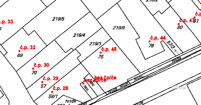 Týn 48, Třebíč na parcele st. 75 v KÚ Týn u Třebíče, Katastrální mapa