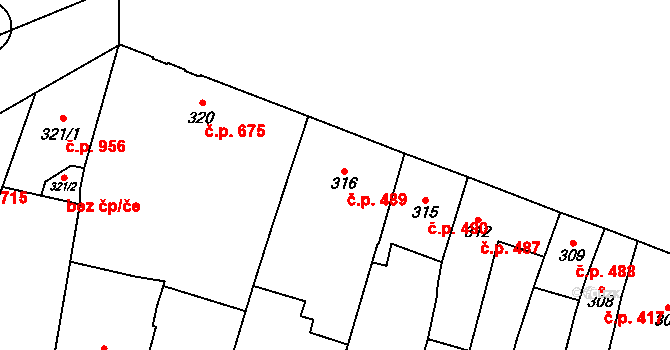 Teplice 489 na parcele st. 316 v KÚ Teplice, Katastrální mapa
