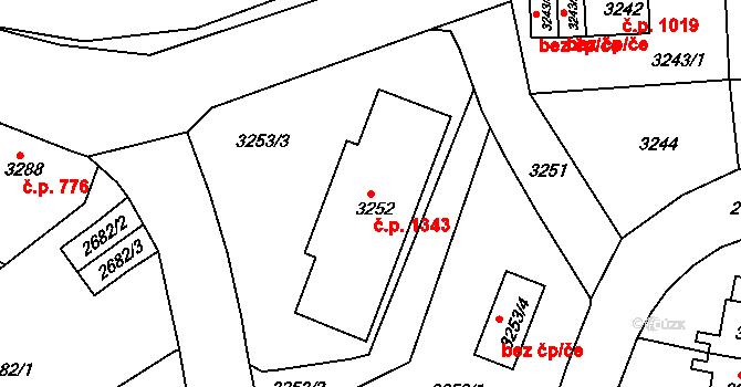 Sokolov 1343 na parcele st. 3252 v KÚ Sokolov, Katastrální mapa