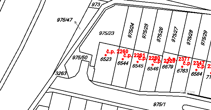 Cheb 2260 na parcele st. 6523 v KÚ Cheb, Katastrální mapa