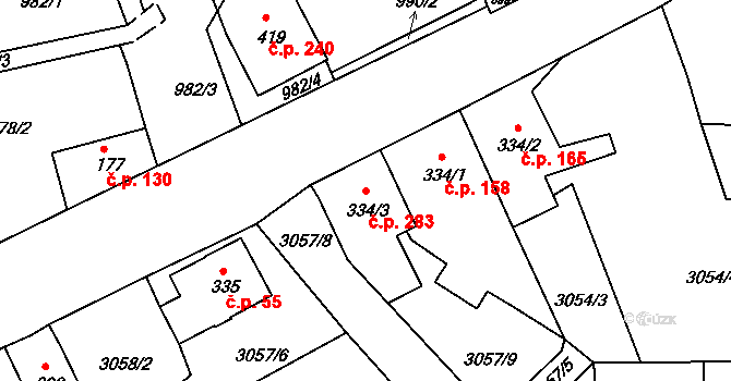 Jílové 283 na parcele st. 334/3 v KÚ Jílové u Děčína, Katastrální mapa