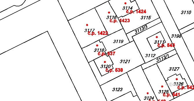 Záběhlice 537, Praha na parcele st. 3118 v KÚ Záběhlice, Katastrální mapa