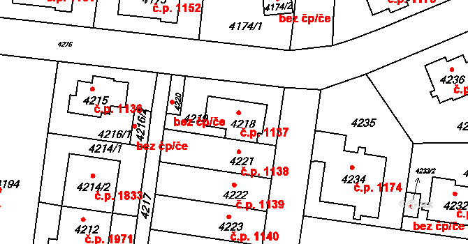 Záběhlice 1137, Praha na parcele st. 4218 v KÚ Záběhlice, Katastrální mapa