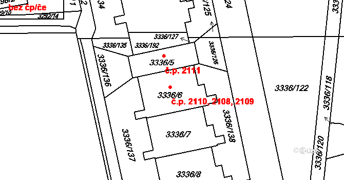 Chodov 2108,2109,2110, Praha na parcele st. 3336/6 v KÚ Chodov, Katastrální mapa