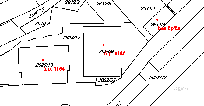 Michle 1160, Praha na parcele st. 2628/9 v KÚ Michle, Katastrální mapa