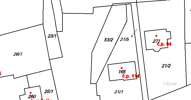 Dlouhá Lhota 12 na parcele st. 53/1 v KÚ Dlouhá Lhota u Dobříše, Katastrální mapa