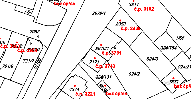 Hodonín 3731 na parcele st. 8646/1 v KÚ Hodonín, Katastrální mapa