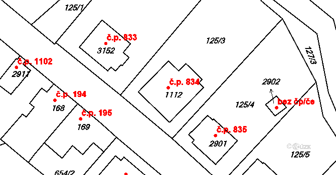 Sezimovo Ústí 834 na parcele st. 1112 v KÚ Sezimovo Ústí, Katastrální mapa