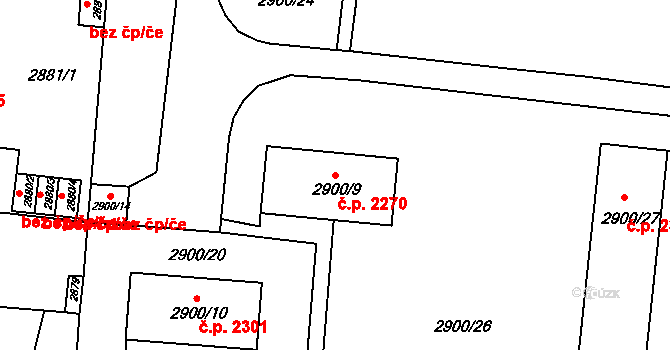 Česká Lípa 2270 na parcele st. 2900/9 v KÚ Česká Lípa, Katastrální mapa