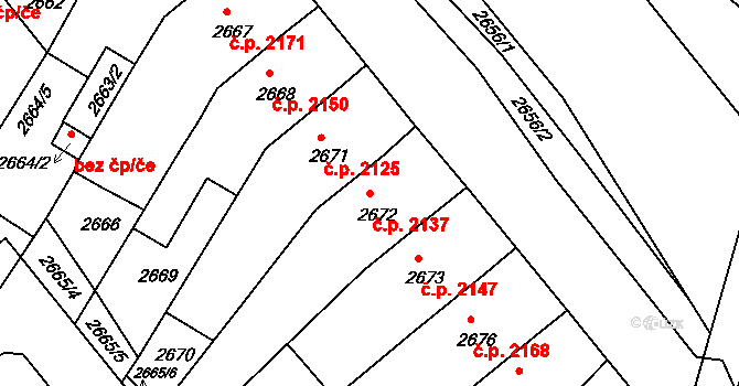 Chomutov 2137 na parcele st. 2672 v KÚ Chomutov II, Katastrální mapa