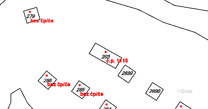 Ivančice 1115 na parcele st. 203 v KÚ Kounické Předměstí, Katastrální mapa