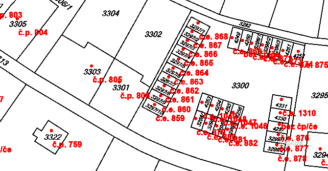 Kuřim 861 na parcele st. 3297/8 v KÚ Kuřim, Katastrální mapa