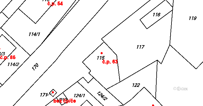 Plinkout 63, Dlouhá Loučka na parcele st. 115 v KÚ Plinkout, Katastrální mapa