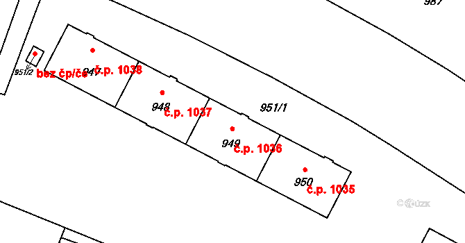 Město 1036, Havířov na parcele st. 949 v KÚ Havířov-město, Katastrální mapa
