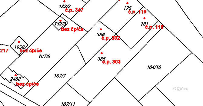 Úšovice 303, Mariánské Lázně na parcele st. 385 v KÚ Úšovice, Katastrální mapa