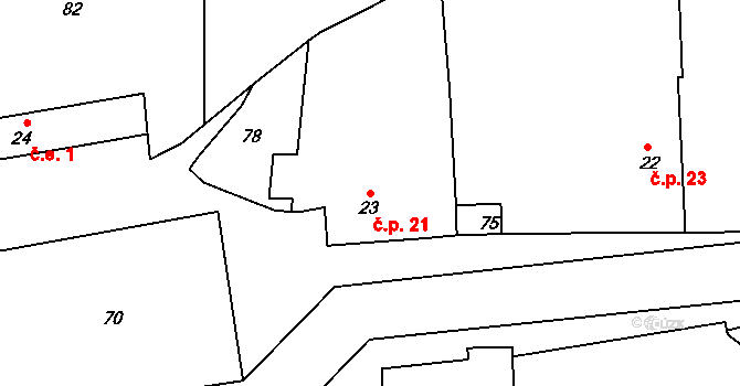 Malinová 21 na parcele st. 23 v KÚ Malinová, Katastrální mapa