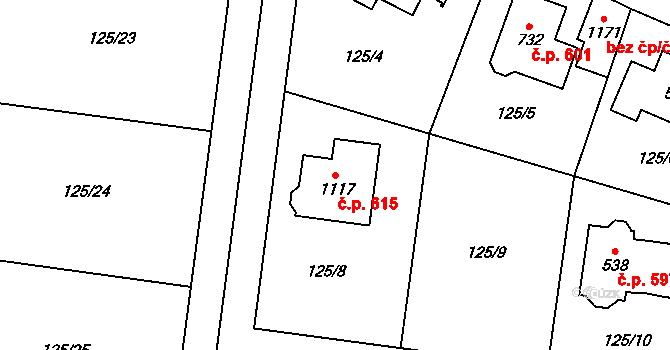 Hovorčovice 615 na parcele st. 1117 v KÚ Hovorčovice, Katastrální mapa