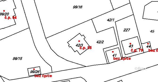 Háje 55, Kolová na parcele st. 42/3 v KÚ Háje u Karlových Var, Katastrální mapa