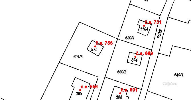 Šťáhlavy 755 na parcele st. 875 v KÚ Šťáhlavy, Katastrální mapa