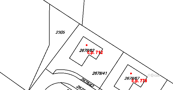 Rapotín 712 na parcele st. 2678/62 v KÚ Rapotín, Katastrální mapa