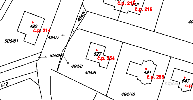 Sedlčánky 254, Čelákovice na parcele st. 527 v KÚ Sedlčánky, Katastrální mapa