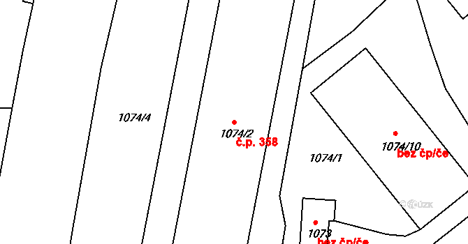 Česká Lípa 358 na parcele st. 1074/2 v KÚ Česká Lípa, Katastrální mapa