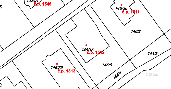 Ráj 1512, Karviná na parcele st. 146/16 v KÚ Ráj, Katastrální mapa