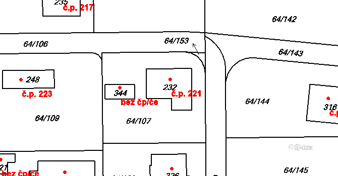 Holubice 221 na parcele st. 232 v KÚ Holubice v Čechách, Katastrální mapa