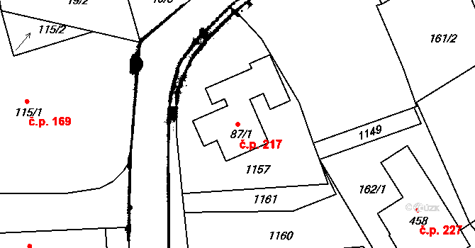 Štěkeň 217 na parcele st. 87/1 v KÚ Štěkeň, Katastrální mapa
