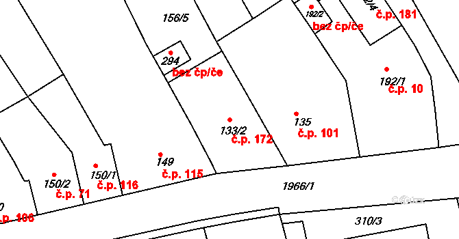 Čechyně 172, Rousínov na parcele st. 133/2 v KÚ Čechyně, Katastrální mapa