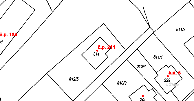 Blatno 211, Hlinsko na parcele st. 314 v KÚ Blatno u Hlinska, Katastrální mapa