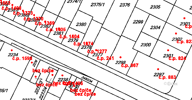 Předměstí 241, Litoměřice na parcele st. 2377 v KÚ Litoměřice, Katastrální mapa