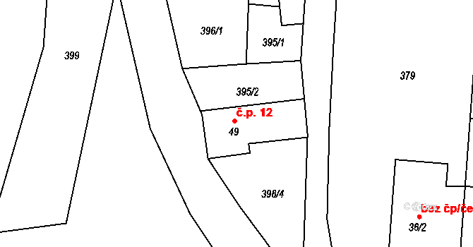 Čestín 12, Jankov na parcele st. 49 v KÚ Čestín u Jankova, Katastrální mapa