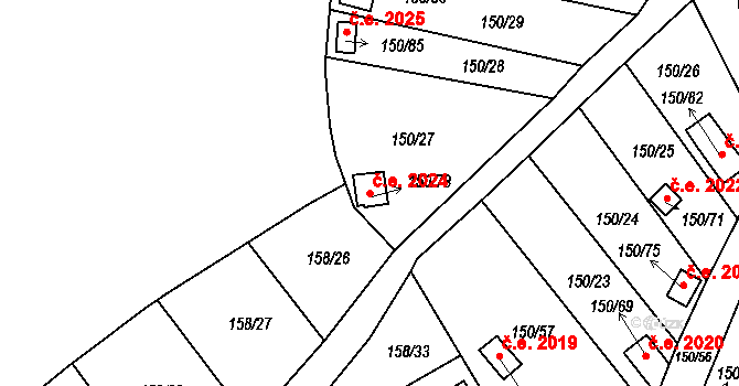 Domanínek 2024, Bystřice nad Pernštejnem na parcele st. 150/73 v KÚ Domanínek, Katastrální mapa