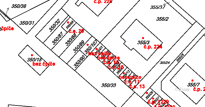 Dobšice 15 na parcele st. 355/15 v KÚ Dobšice u Znojma, Katastrální mapa
