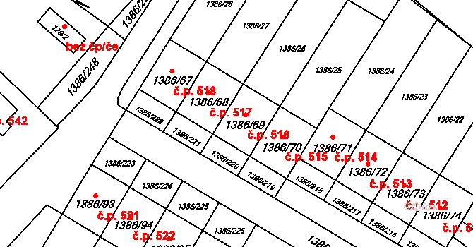 Spytihněv 516 na parcele st. 1386/69 v KÚ Spytihněv, Katastrální mapa