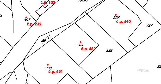 Želechovice nad Dřevnicí 482 na parcele st. 328 v KÚ Želechovice nad Dřevnicí, Katastrální mapa