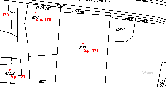 Dolní Benešov 173 na parcele st. 500 v KÚ Dolní Benešov, Katastrální mapa