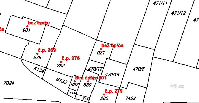 Lysice 43123074 na parcele st. 921 v KÚ Lysice, Katastrální mapa