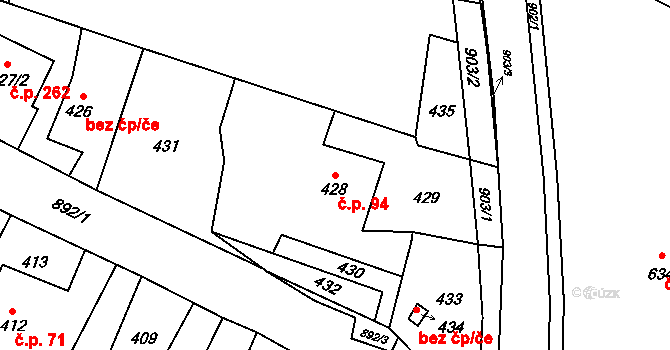 Suché Lazce 94, Opava na parcele st. 428 v KÚ Suché Lazce, Katastrální mapa