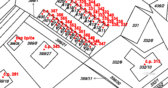 Povrly 44726074 na parcele st. 409 v KÚ Povrly, Katastrální mapa