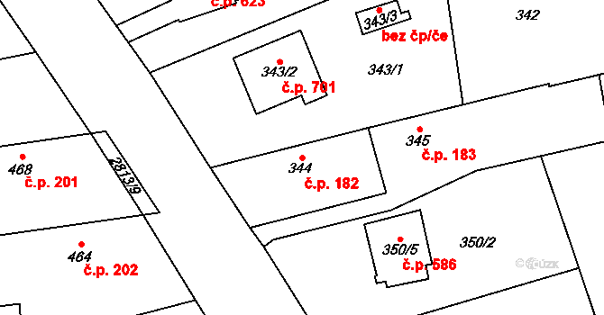 Bolatice 182 na parcele st. 344 v KÚ Bolatice, Katastrální mapa