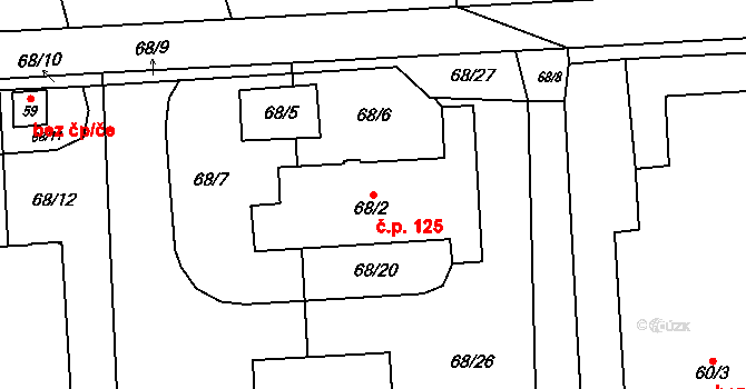 Liboš 125 na parcele st. 68/2 v KÚ Liboš, Katastrální mapa