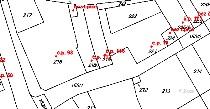 Vážany nad Litavou 145 na parcele st. 219 v KÚ Vážany nad Litavou, Katastrální mapa