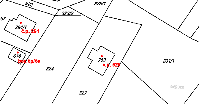Hrádek 525 na parcele st. 763 v KÚ Hrádek, Katastrální mapa