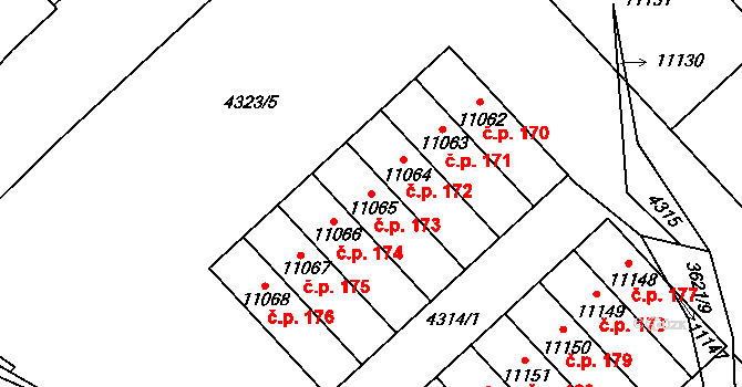 Cihelna 173, Pardubice na parcele st. 11065 v KÚ Pardubice, Katastrální mapa